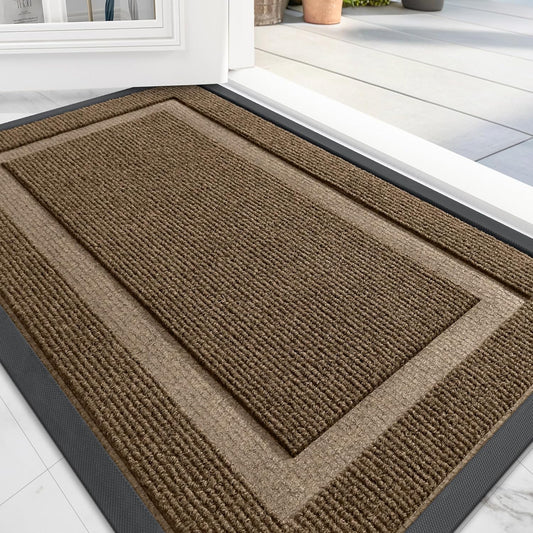 OLANLY Front Door Mat Indoor Outdoor Entrance, Waterproof All-Season, All-Weather Doormat, Sturdy Natural Rubber, Fade Resistant, Low Profile, Easy Clean Patio Porch Entryway Mat, 59x23, Brown