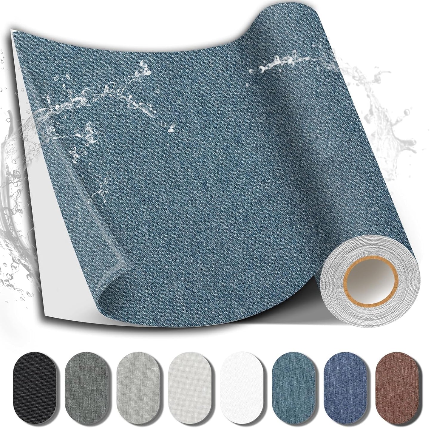 Fabric Repair Patch, 17X158 Inch Fabric Large Repair Tape, Self-Adhesive Patches for Furniture, Sofa, Car Interior, Shoes, Hand Bag, Clothing (Blue Grey, 17X158 Inch)