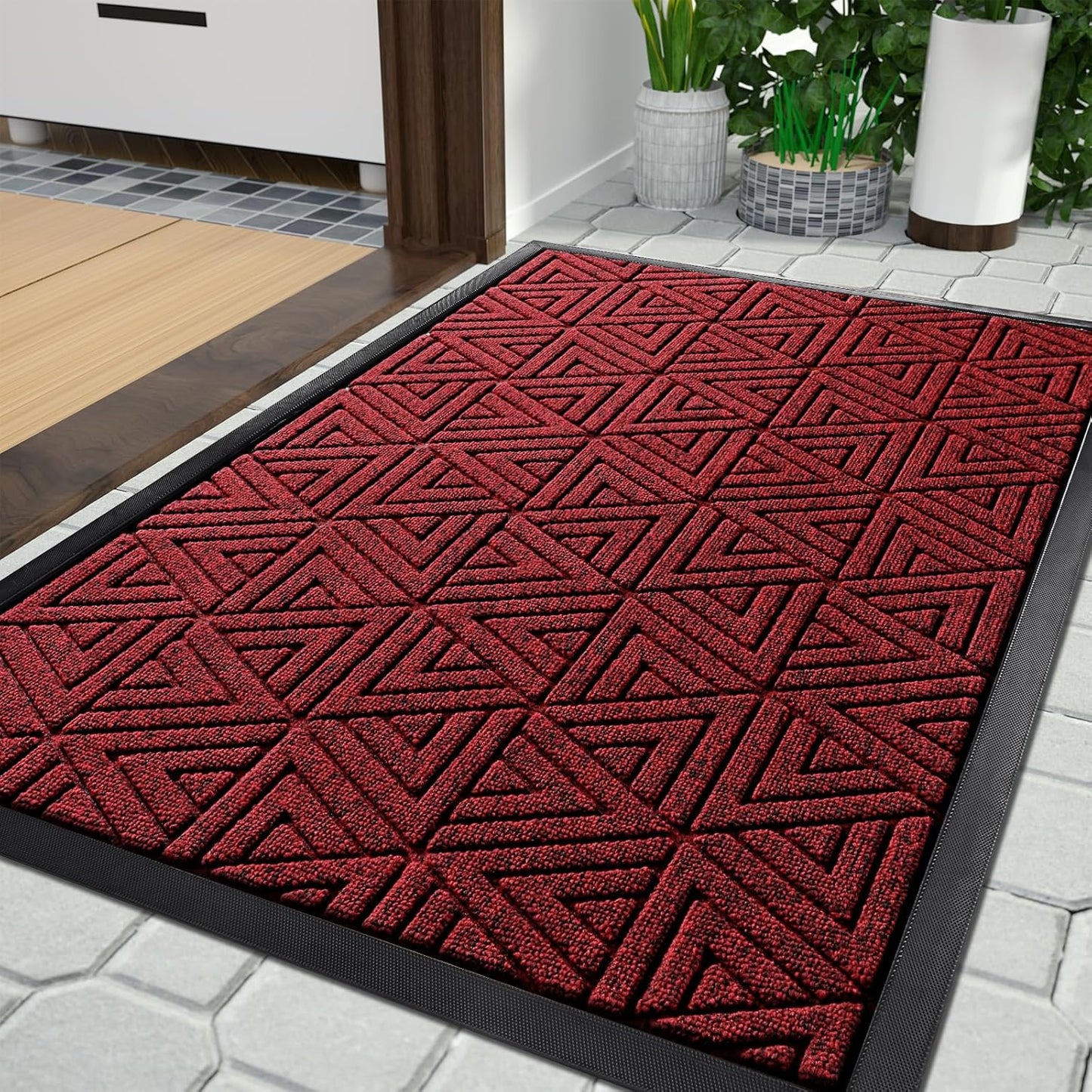 Yimobra Large Door Mat 36x24, All-Weather Waterproof Non-Slip Welcome Matt Outdoor, Heavy Duty Non Slip Doormat for Entryway for Patio and Garage Indoor, Easy Clean, Black Red