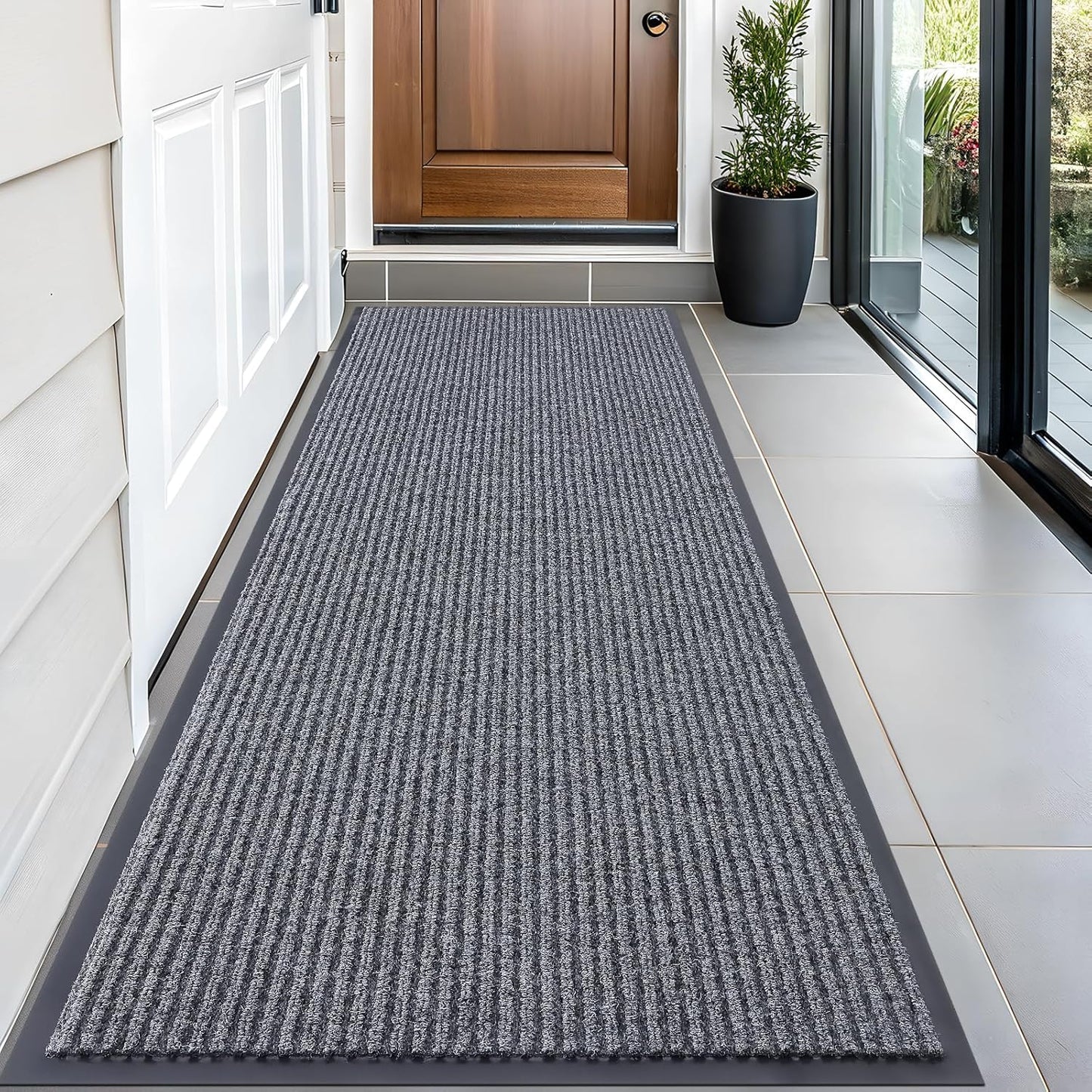 OLANLY Front Door Mat Indoor Outdoor Entrance, Waterproof Heavy Duty Doormat, Fade Resistant, Low Profile, Easy Clean Patio Porch Welcome Floor Mats for Entry, 59x24, Grey