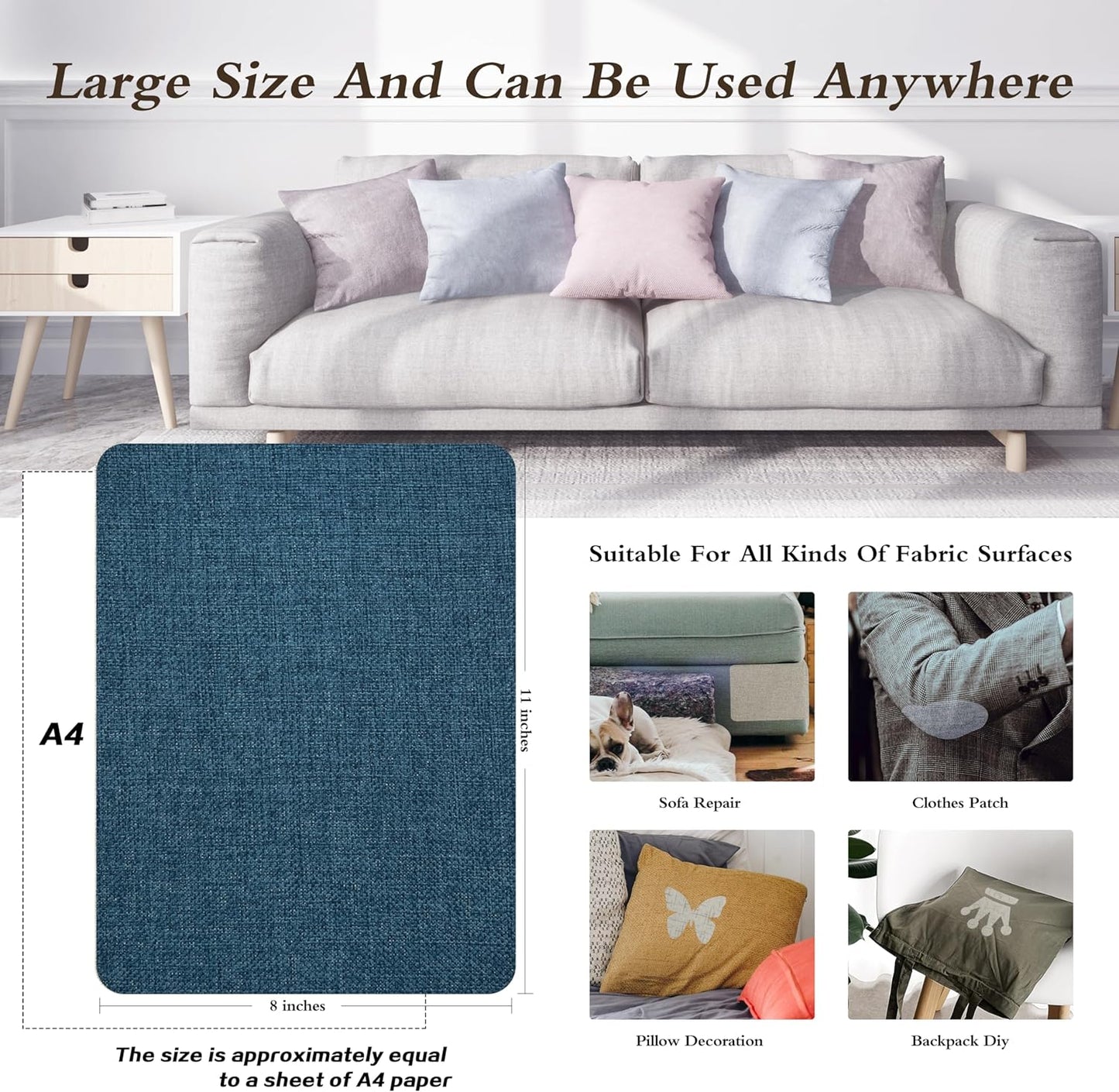 Coarse Linen Repair Patches, Self-Adhesive Linen Fabric Patches, 8X11 inch Extra Size, Multi Color, Can be Used for Linen Sofa Repair and Linen Clothes Repair(8" x 11",Dark Blue)
