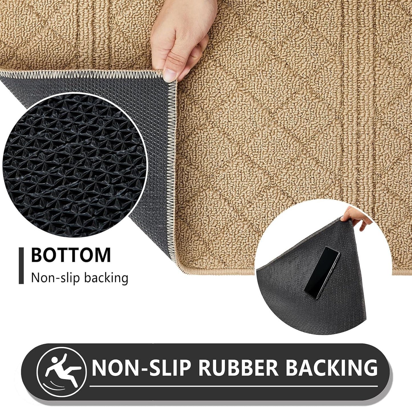 REFETONE Indoor Doormat, Front Back Door Mat 24"x36" Absorbent Rubber Backing Non Slip Door Mats, Low-Profile Resist Dirt Entrance Rugs, Machine Washable Door Rug Inside Floor Mat for Entryway, Brown