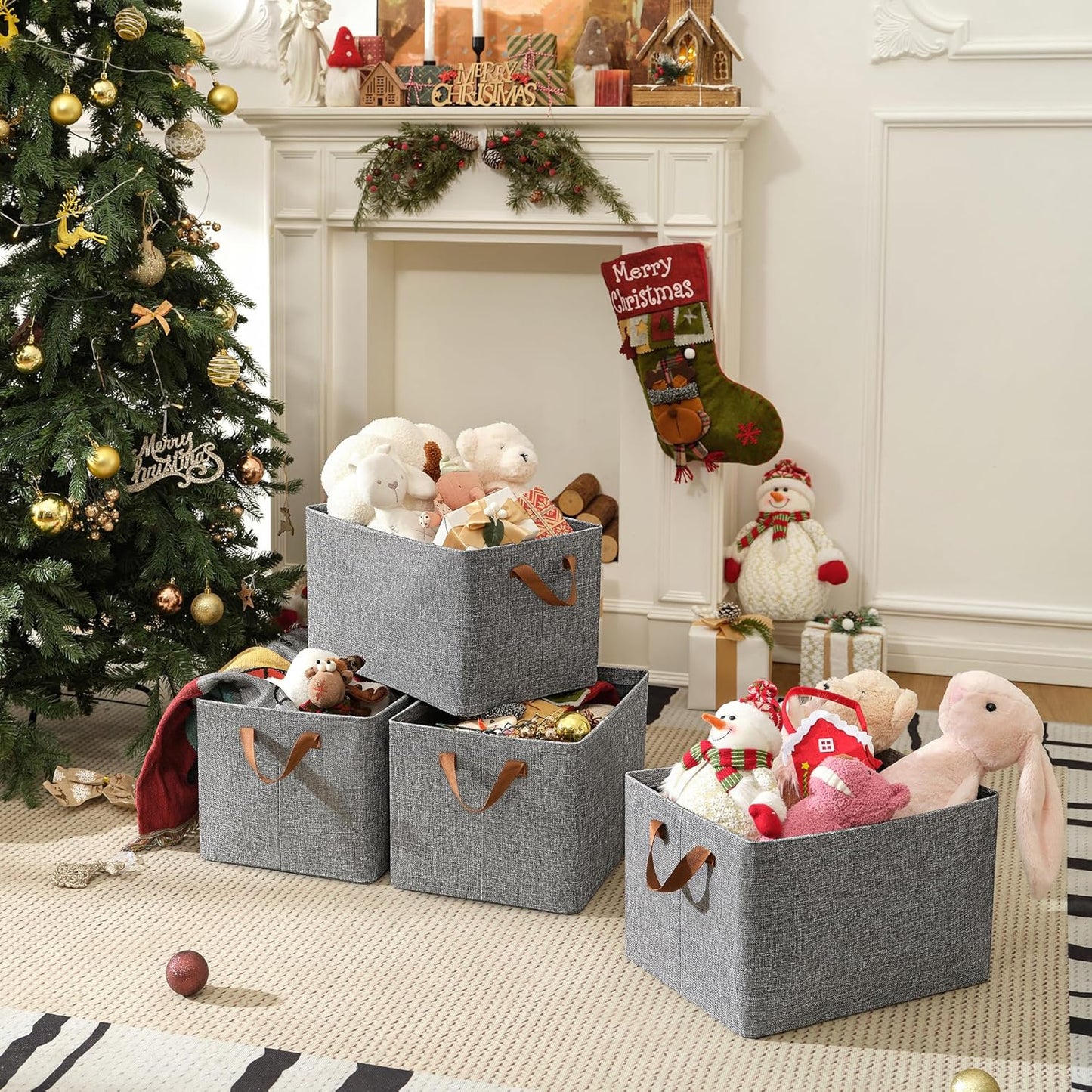 GRANNY SAYS Closet Storage Baskets, Collapsible Fabric Storage Bins with Metal Frame, Clothes Organizer Bins, Extra Large Baskets for Shelves, Gray, 4-Pack