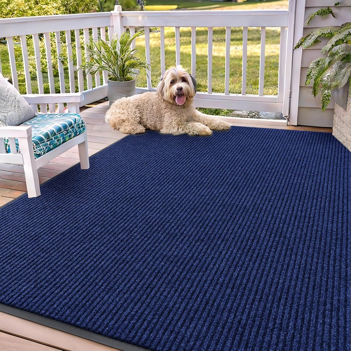 OLANLY Front Door Mat Indoor Outdoor Entrance, Waterproof Heavy Duty Doormat, Fade Resistant, Low Profile, Easy Clean Patio Porch Welcome Floor Mats for Entry, 71x47, Blue