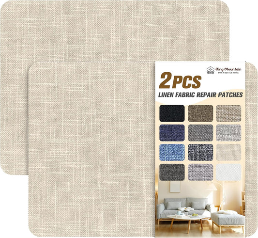 Fine Linen Repair Patches,Self-Adhesive Linen Fabric Patches,8X11 inch 2 PCS,Multi Color, Can be Used for Linen Sofa Repair and Linen Clothes Repair(8" x 11"-2PCS,Cream-Gray 2.0)