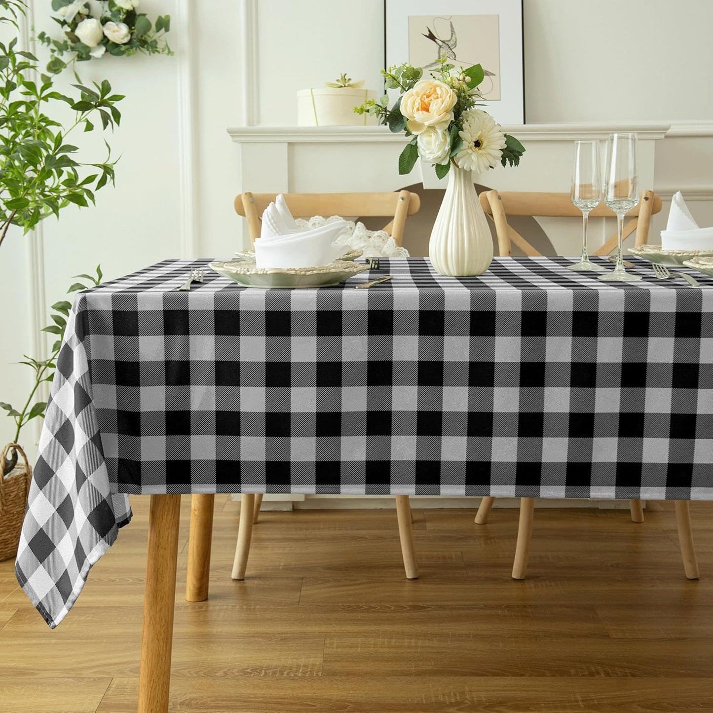 Waterproof Plaid Tablecloth Fabric - Square 25x25 Inch Classic Gingham Checker Buffalo Table Cover for BBQs, Parties