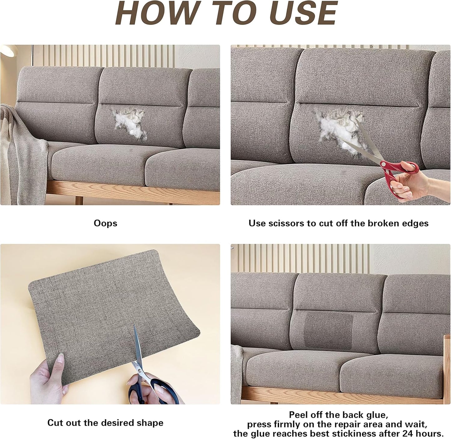 KING MOUNTAIN Fine Linen Fabric Patches, Self-Adhesive, 8x11 inch, 2 PCS, Multi Color, For Linen Sofa and Clothes Repair (Off White, 8" x 11" - 2PCS)