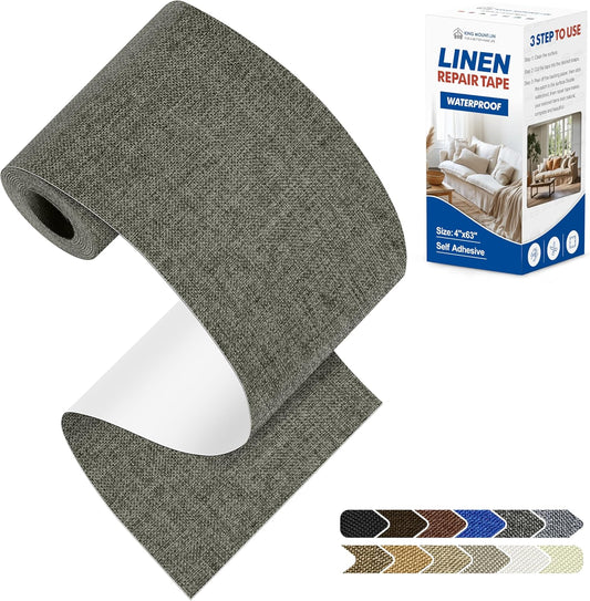 KING MOUNTAIN Linen Repair Patches, Self-Adhesive Fabric Patches, 4 X 63 inch Extra Size, Multi Color, Can be Used for Sofa Repair and Linen Clothes Repair (Dark Grey 1.0)