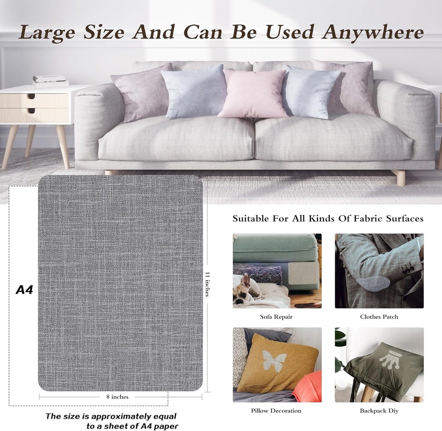 Fine Linen Repair Patches, Self-Adhesive Linen Fabric Patches, 8X11 inch 2 PCS, Multi Color, Can be Used for Linen Sofa Repair and Linen Clothes Repair(8" x 11"-2PCS,Medium Grey 2.0)