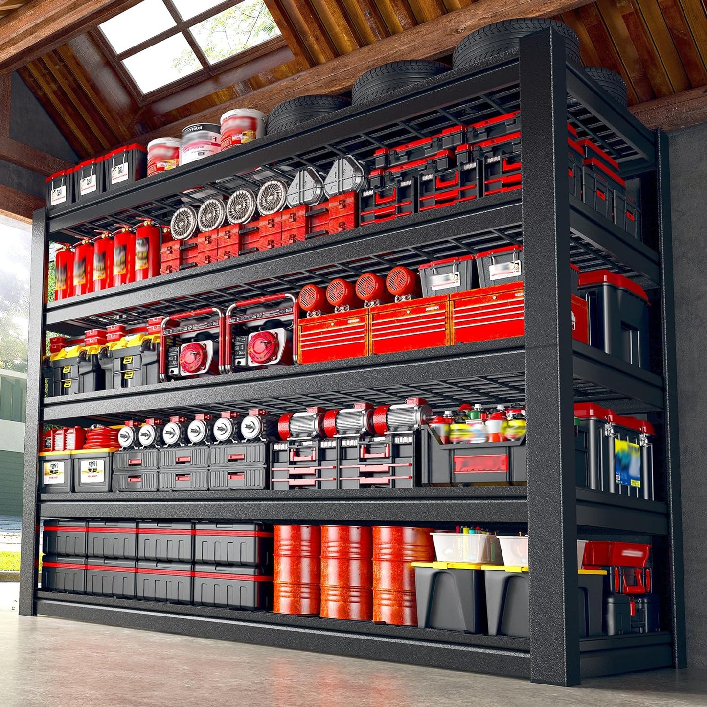 48" W Metal Shelving 5 Tier Garage Shelving 3000LBS Storage Shelves Adjustable Garage Shelves Industrial Metal Shelf for Basement Warehouse Shop Supermarket 48" W x 24.1" D x 72" H