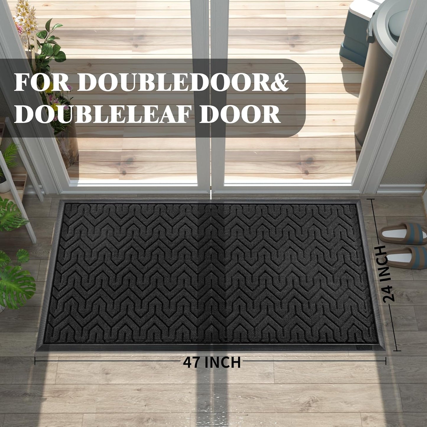 Yimobra Large Door Mat Outside Entrance 47x24, Waterproof Heavy Duty Outdoor Mats for Front Door, Non Slip Rubber Entry Mat for Garage Patio, Easy Clean, Black