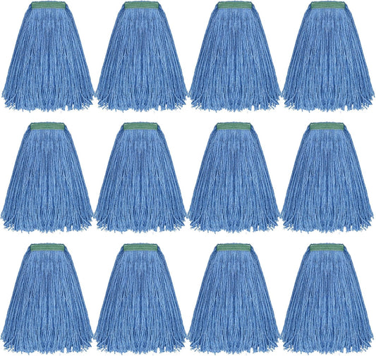 Matthew Cleaning 16oz 12Pack Cotton Floor Mop,Cotton Looped-Open String Heavy Duty String Refills, Universal Headband Blend Material,Mop Head Replacement for Home, Industrial and Commercial Use(Blue)
