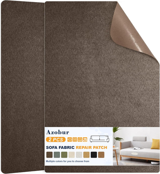 Azobur Couch Patch Repair Fabric,Microfiber Fabric, Self-Adhesive, for Sofa Repair and Upholstery, 2 Pieces, 9.5 x 11 inches (Dark Brown)