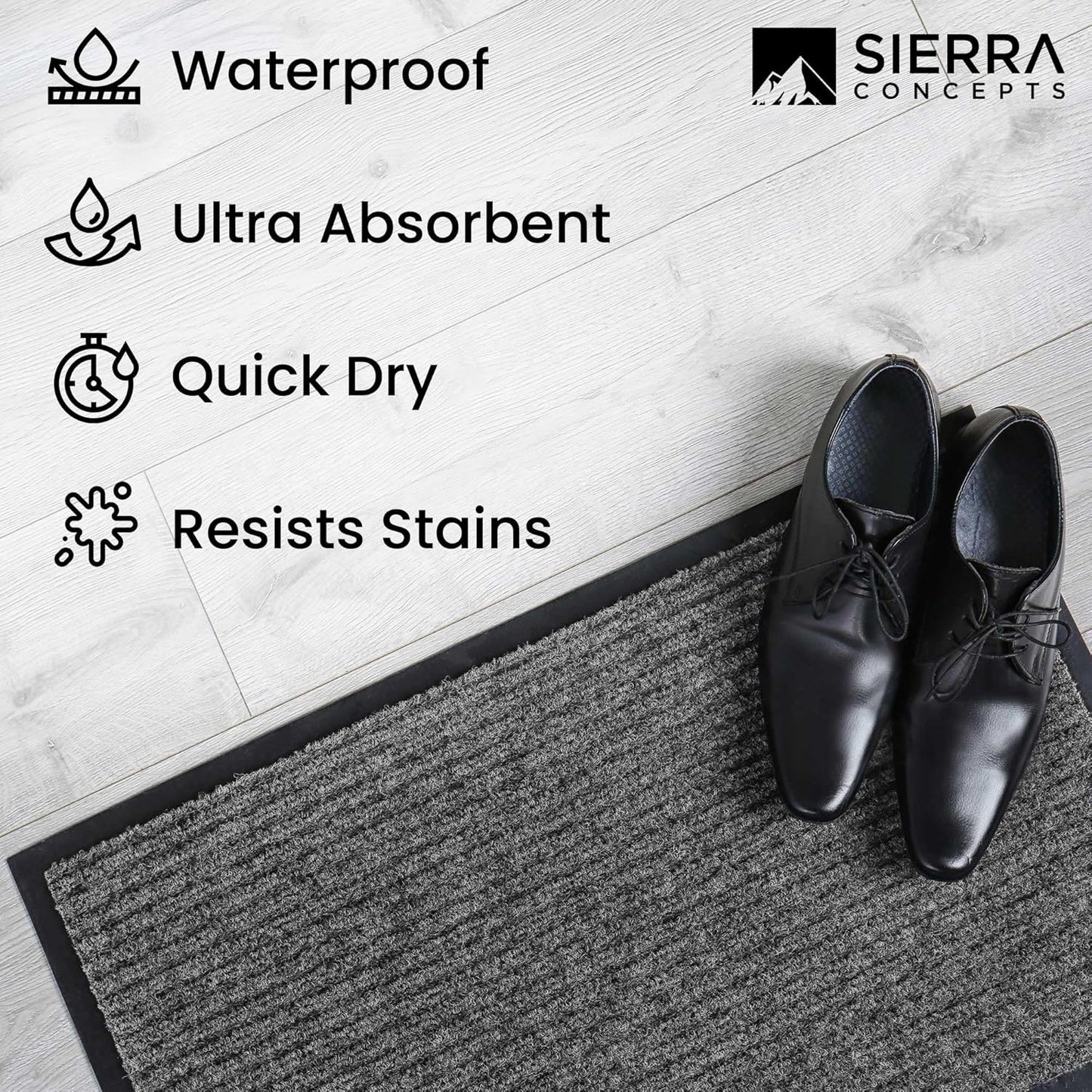 Sierra Concepts Front Door Mat Welcome Mats 2-Pack - Indoor Outdoor Entryway Mats for Shoe Scraper, Ideal for Inside Outside Home High Traffic Area, Battleship Gray 30 Inch x 17 Inch