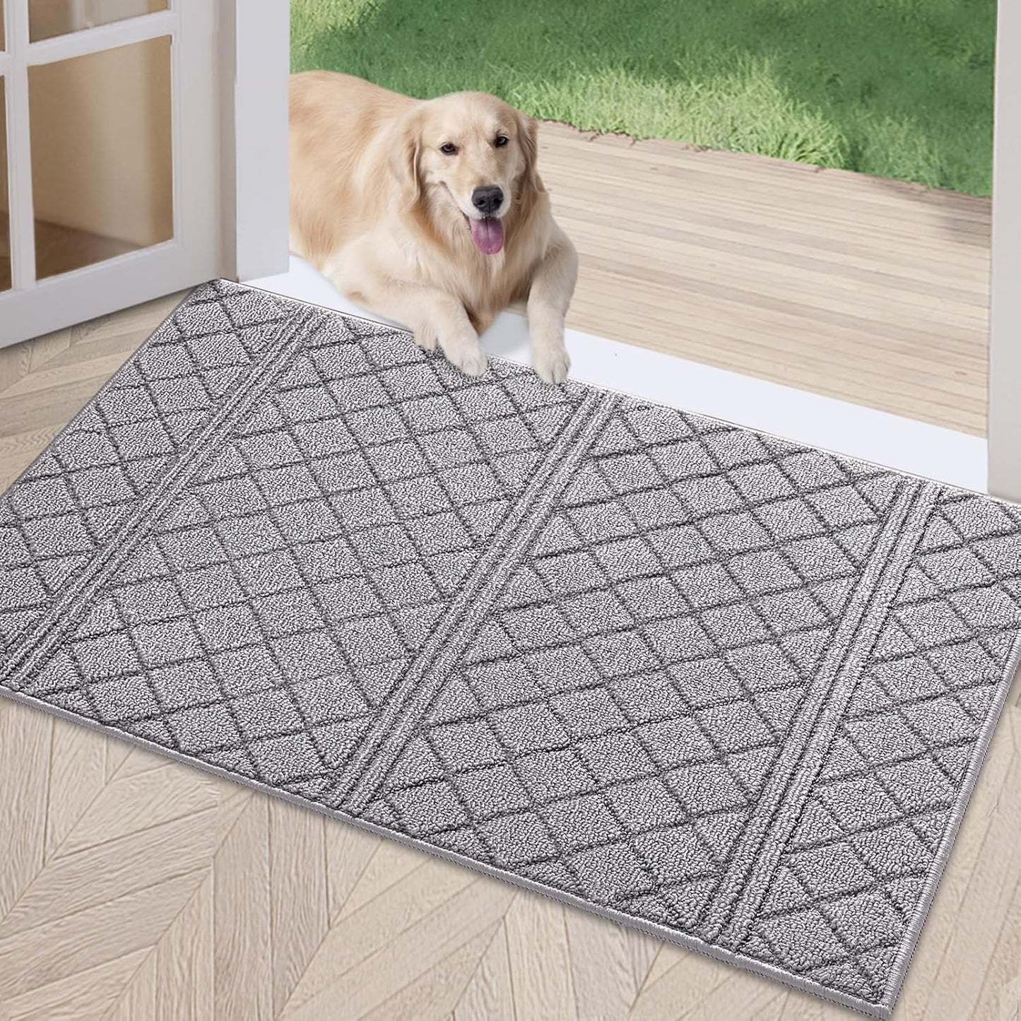 REFETONE Indoor Doormat, Front Back Door Mat 20"x32" Rubber Backing Non Slip Mats, Absorbent Resist Dirt Entrance Rugs for Entryway, Washable Low-Profile Inside Floor Mat for Muddy Wet Shoes, Grey