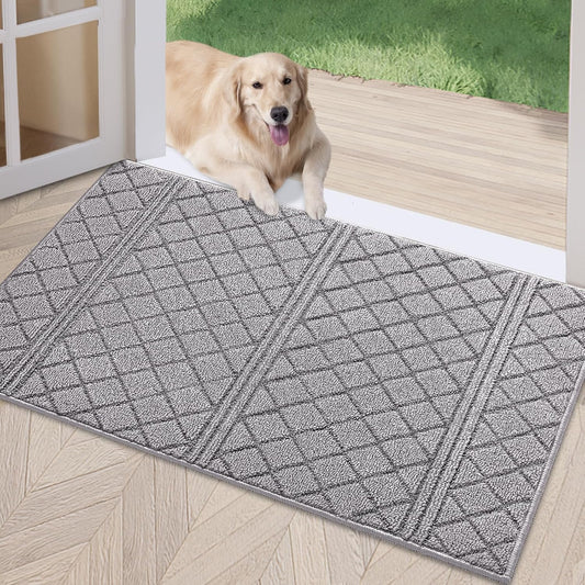 REFETONE Indoor Doormat, Front Back Door Mat 32"x48" Absorbent Rubber Backing Non Slip Door Mats, Low-Profile Resist Dirt Rugs, Machine Washable Door Rug Inside Floor Mat for Entryway, Light Grey