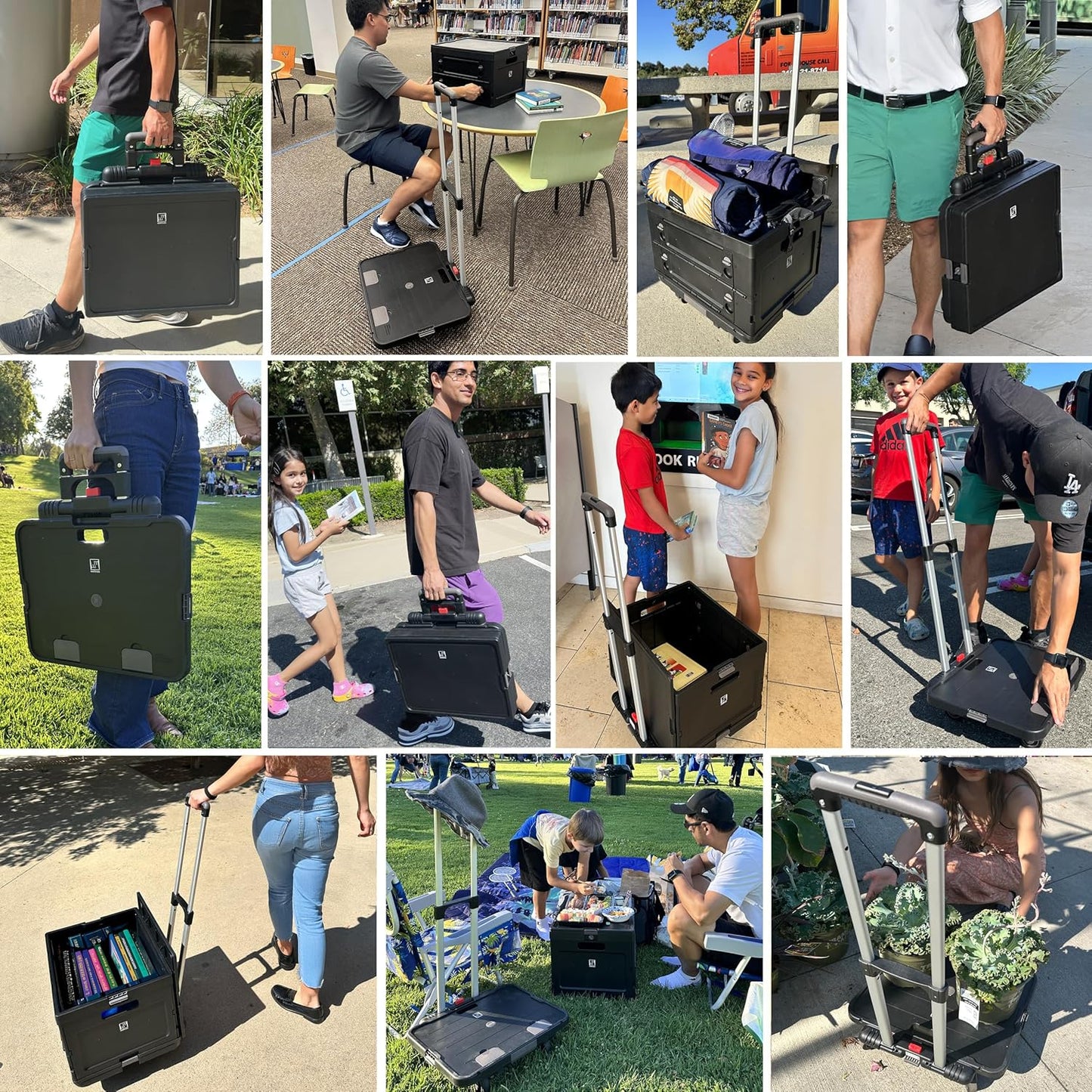 Wellmax WM99800BK Rolling Crate Cart with Wheels, Foldable Utility Cart for Teachers, Shopping, Office | Silent Wheels, Aluminum Handle, 132 lbs Capacity – Black