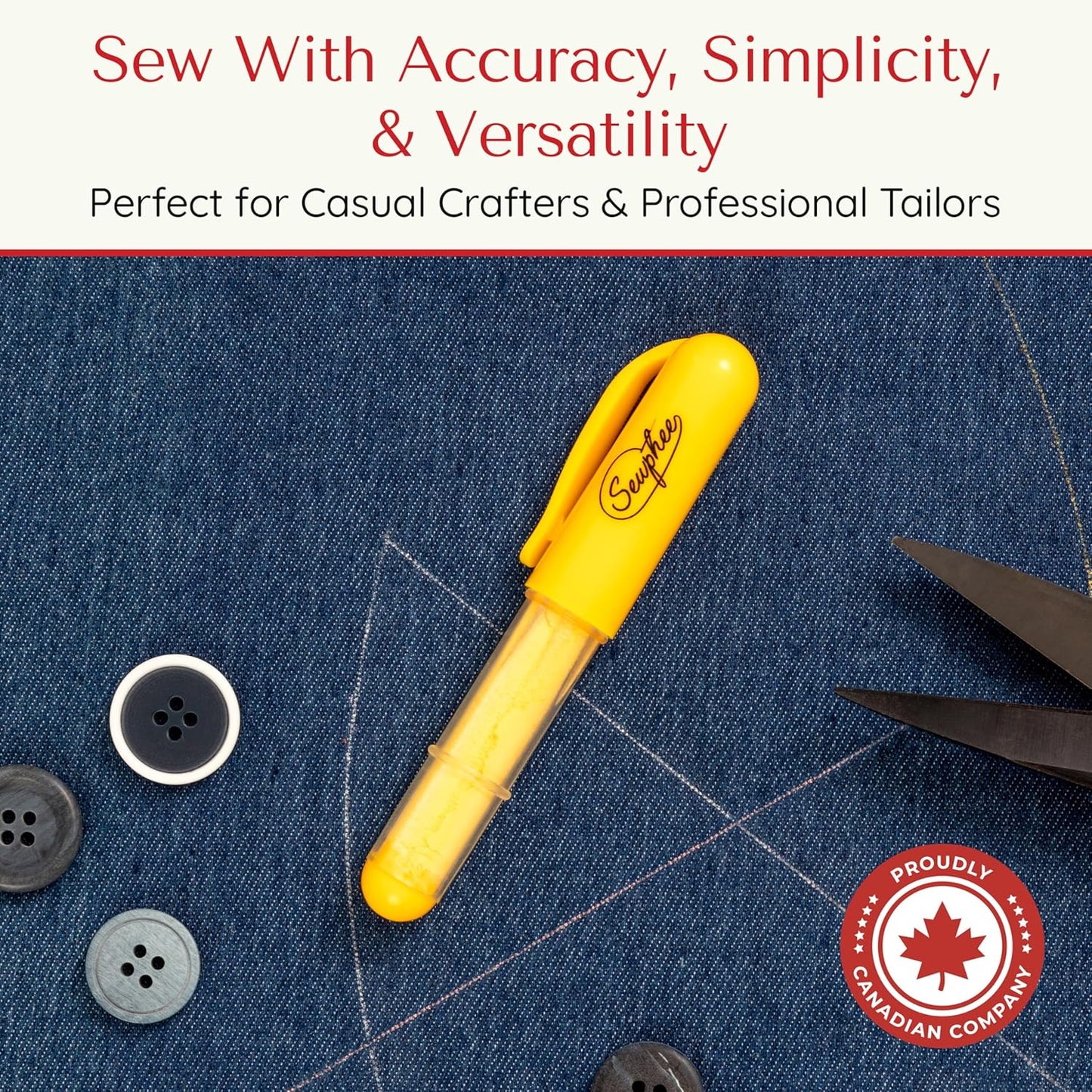 Fabric Markers for Sewing – Ergonomic Tailors Chalk Pen with Improved Dosing Wheel for Sharp Lines - Washable Sewing Chalk Marking Pens that are Compatible with Most Fabrics - White and Yellow 2 Pack